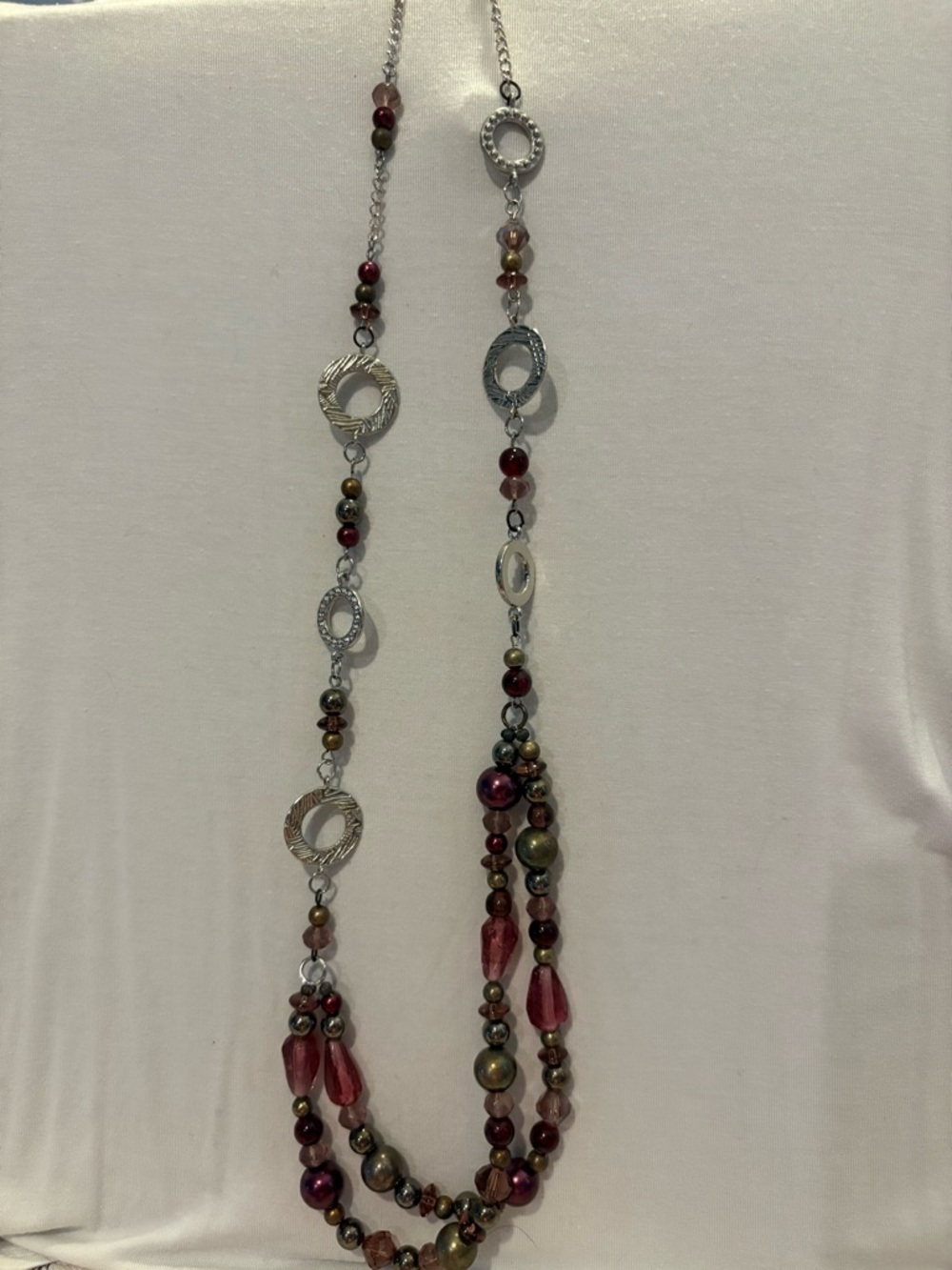 Long Multicolor Beaded Necklace with Silver-Tone Accents
